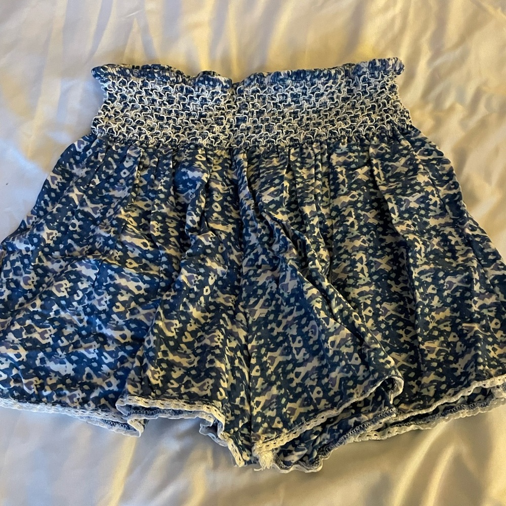 Blue and white shorts.